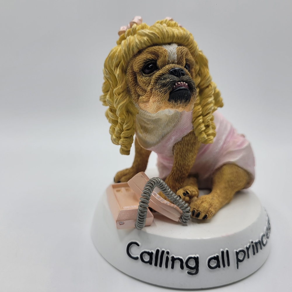 Chic Dog Figurine with Pink Dress and Phone